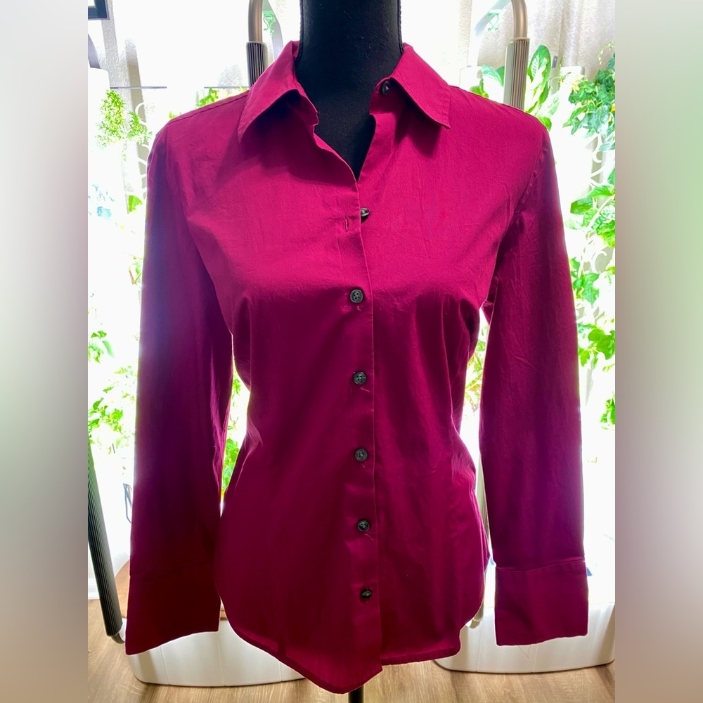 Ann Taylor- Pink Button Down Long Sleeved Shirt